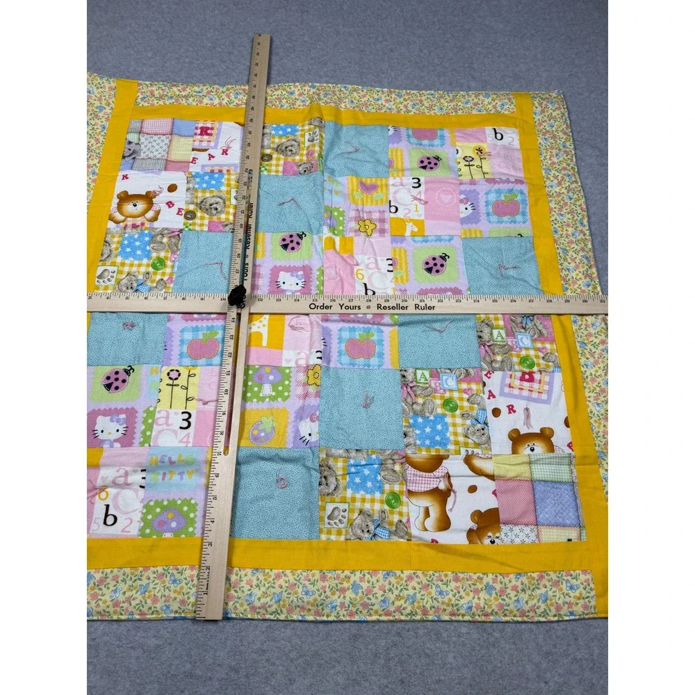Project Linus Handmade Baby Quilt Hello Kitty Teddy Bear Flannel Back 36x34 2019
